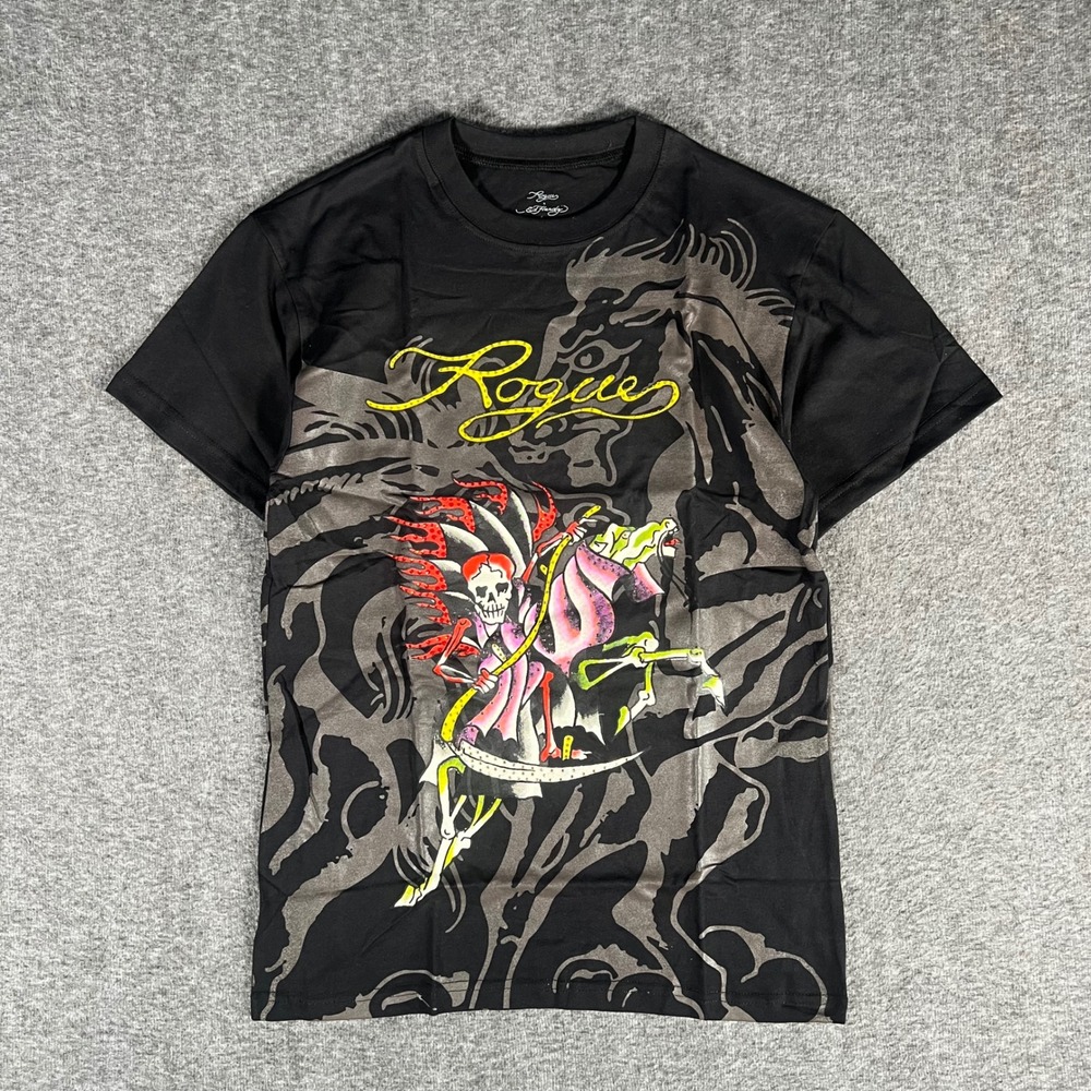 Ed Hardy x Rogue Y2K Vintage Rhinestone Tattoo Print T-Shirt Black Small